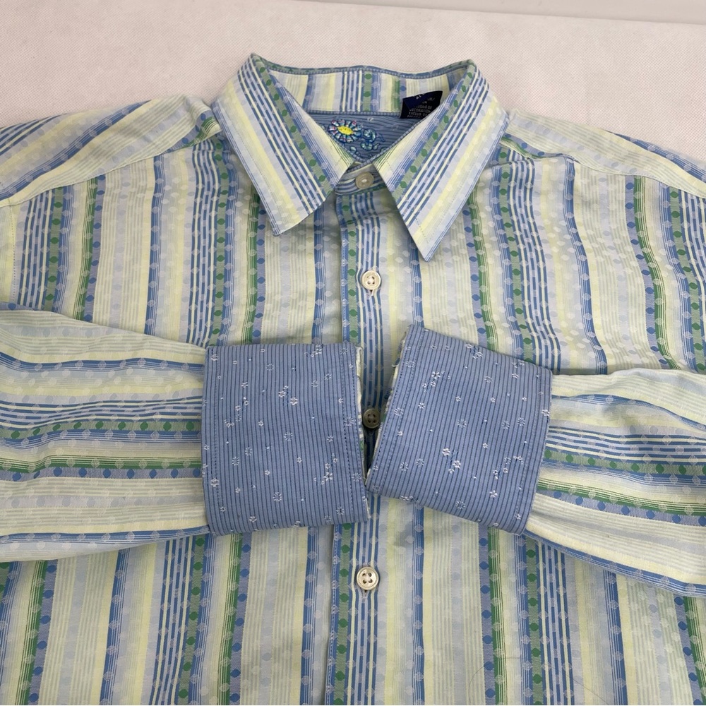 Robert Graham Men's  Striped Geometric Flip Cuff Button Up Shirt size M